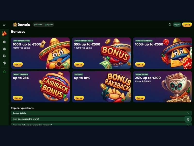 Casinacho Casino (Nacho Casino) bonuses: how the welcome package, cashback and RELDAY shape the everyday playing experience