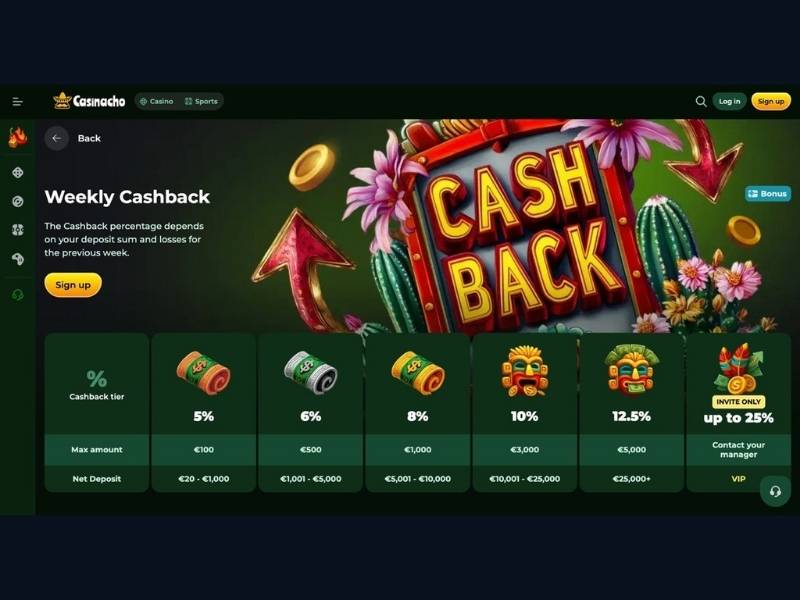Rakeback and tournaments in the playing experience at Casinacho Casino Nacho Casino for Canada