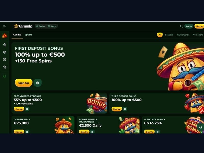 Registration and first dashboard access at Casinacho Casino Nacho Casino for Canada